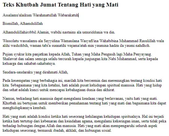 Contoh Teks Khutbah Jumat Tentang Hati yang Mati Contoh Teks Khutbah Jumat Tentang Hati yang Mati
